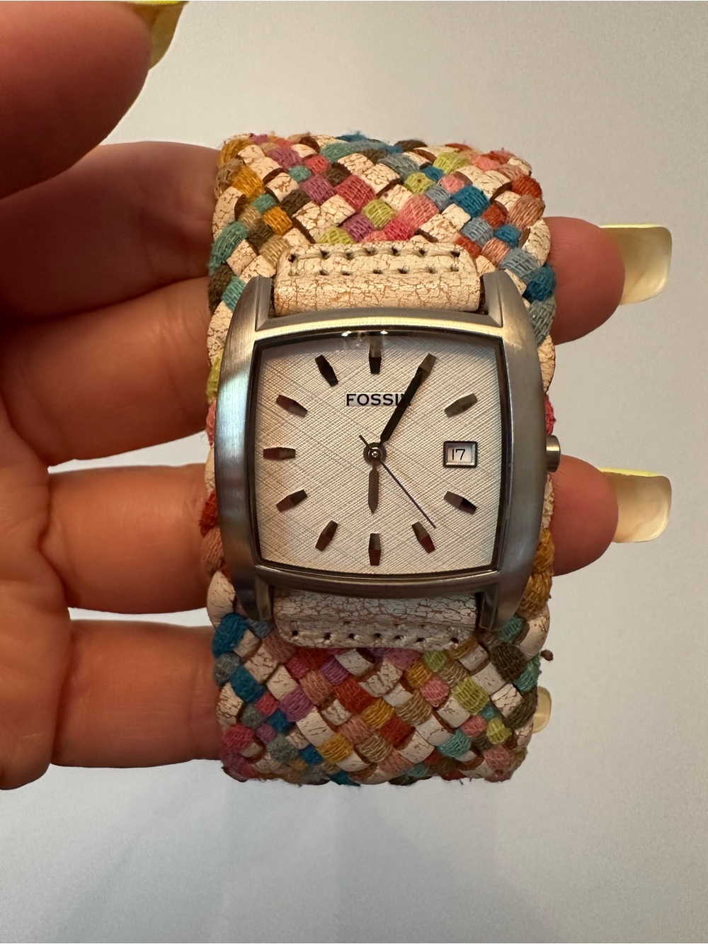 Fossil Women's Multicolor Braided Leather Watch - White Dial